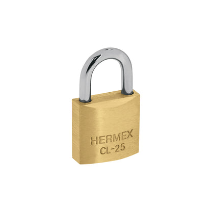 Blíster con 2 candados de latón de 25 mm con gancho corto