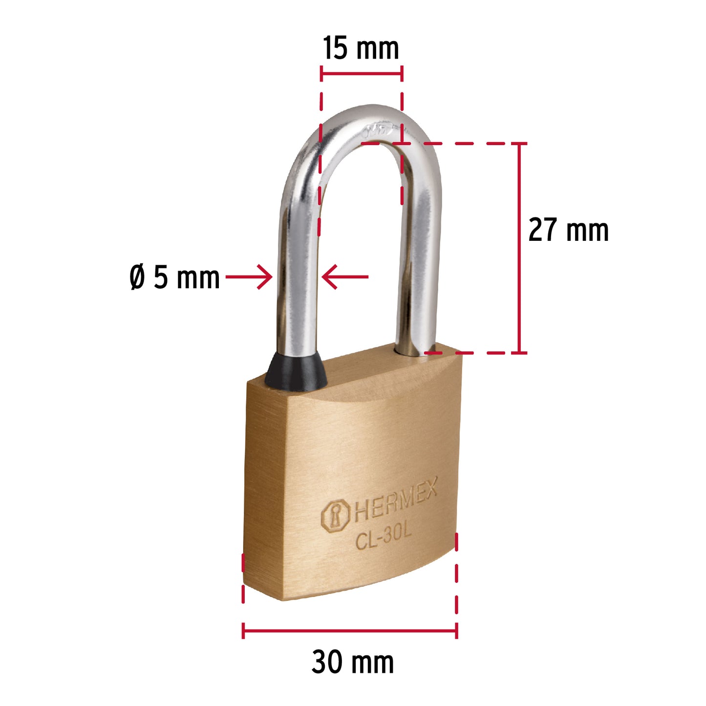 Candado de latón de 30 mm con gancho largo