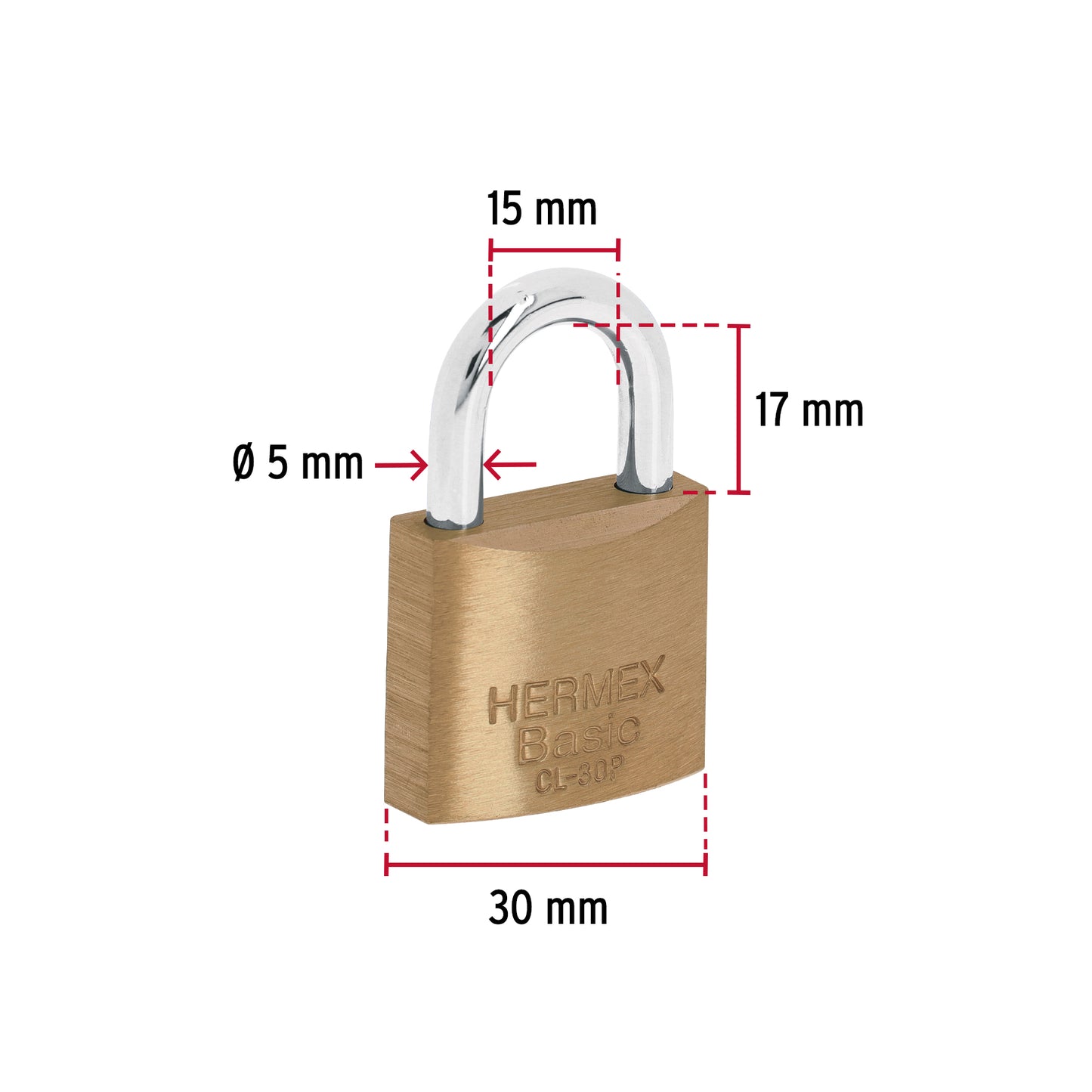 Candado de latón de 30 mm con gancho corto