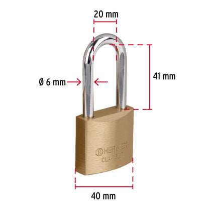 Candado de latón de 40 mm con gancho largo