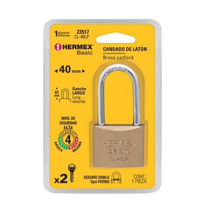 Candado de latón de 40 mm con gancho largo