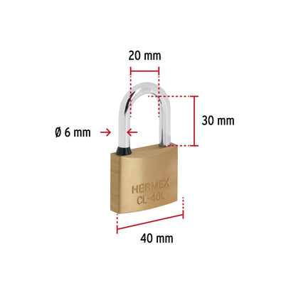 Candado de latón de 40 mm con gancho largo