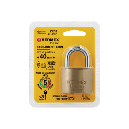 Candado de latón de 40 mm con llave tetra