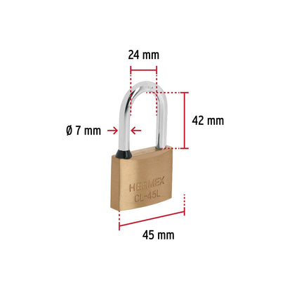 Candado de latón de 45 mm con gancho largo