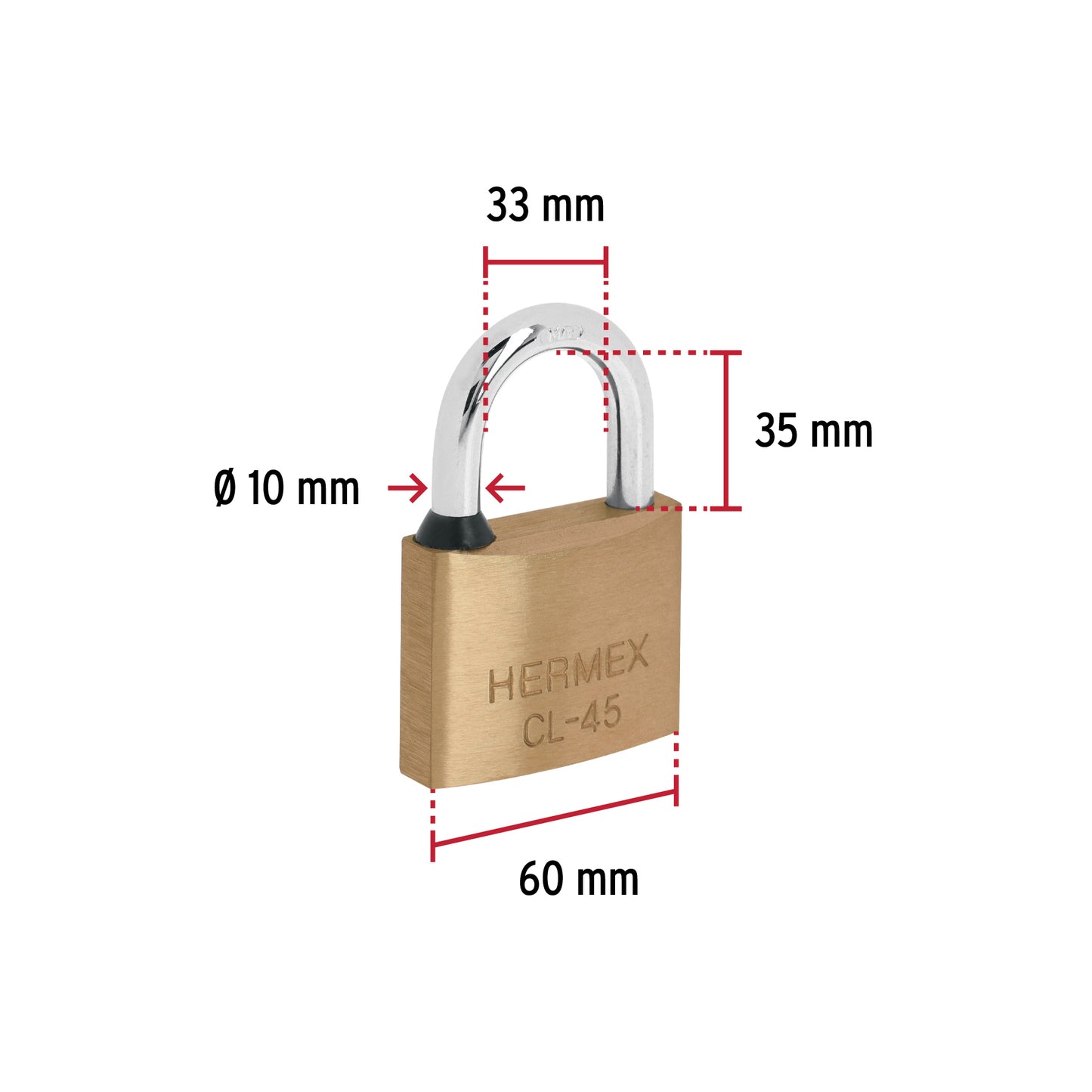 Candado de latón de 45 mm con gancho corto