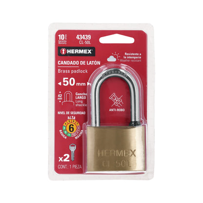 Candado de latón de 50 mm con gancho largo