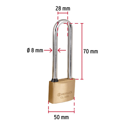 Candado de latón de 50 mm con gancho extra largo