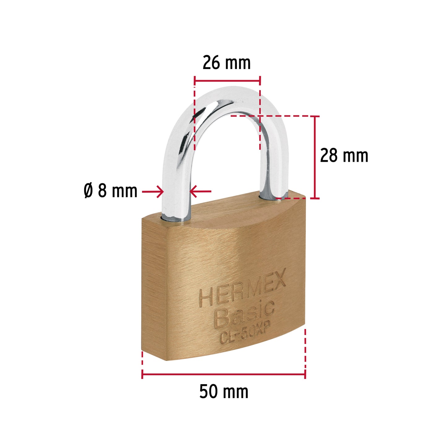 Candado de latón de 50 mm con llave tetra
