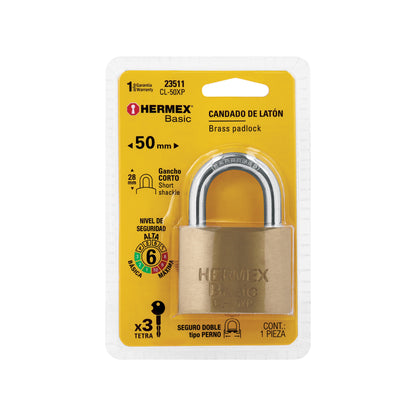 Candado de latón de 50 mm con llave tetra