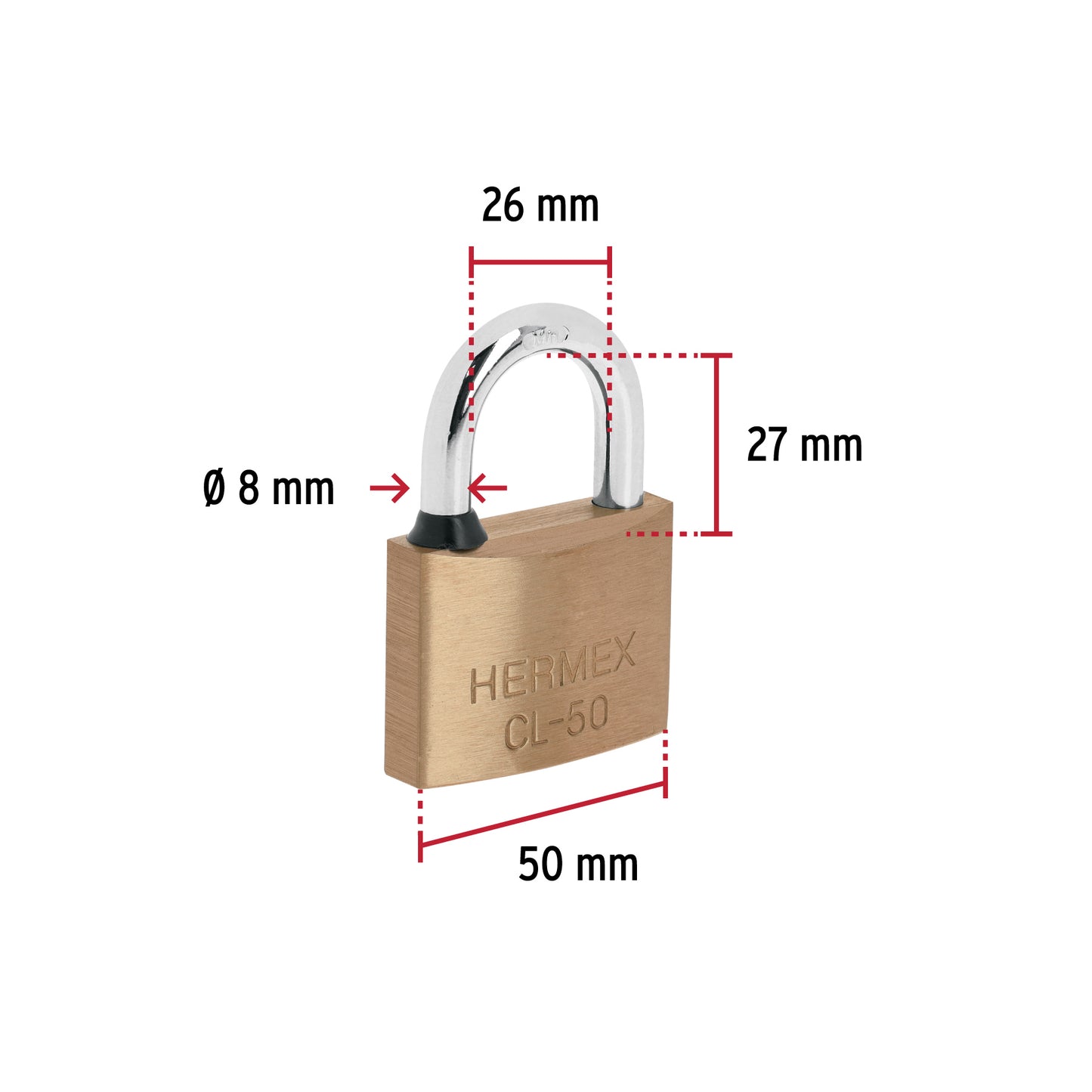 Candado de latón de 50 mm con gancho corto