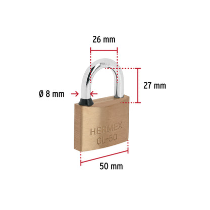 Candado de latón de 50 mm con gancho corto