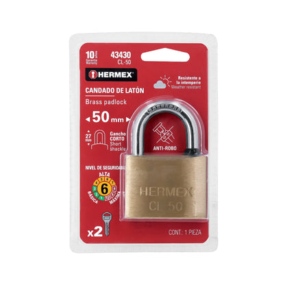 Candado de latón de 50 mm con gancho corto
