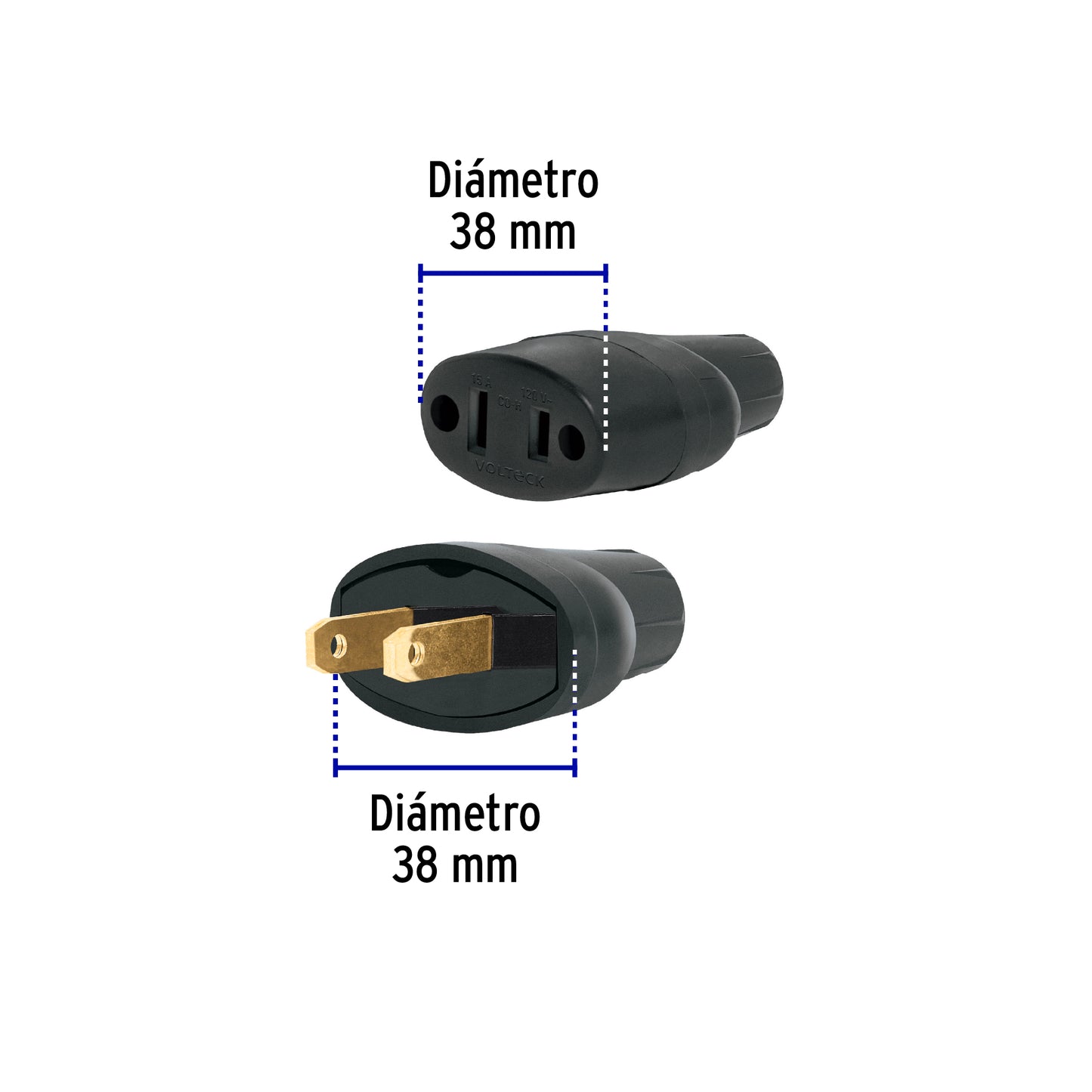 Clavija y contacto de hule de 127 V y 15 A en bolsa con 2 piezas