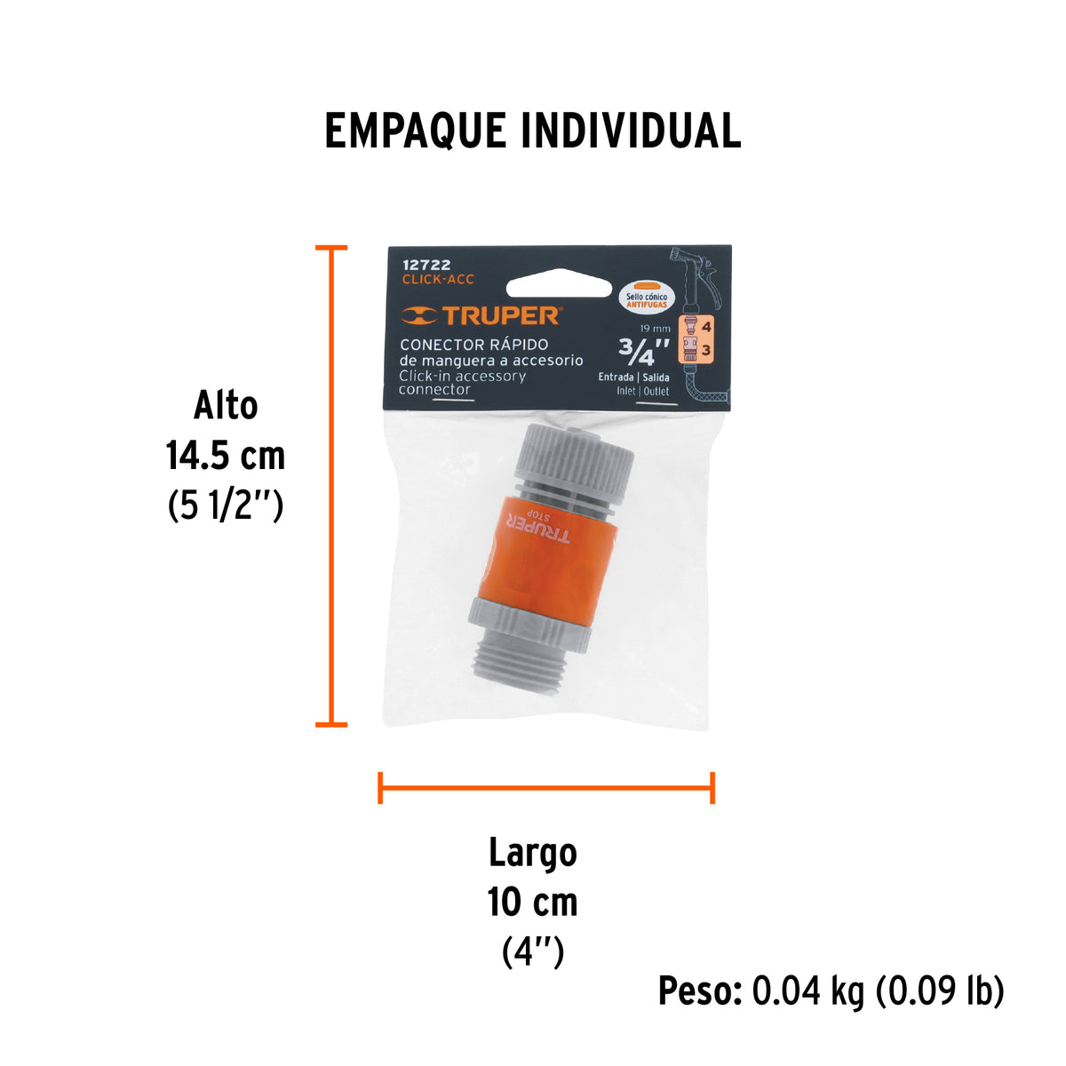 Conector rápido de ABS, manguera-acc, sistema Click, 3/4" · vista 4
