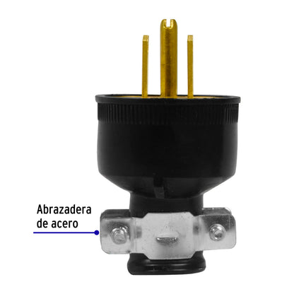 Clavija industrial reforzada aterrizada de 127 V y 15 A con 2 polos + tierra
