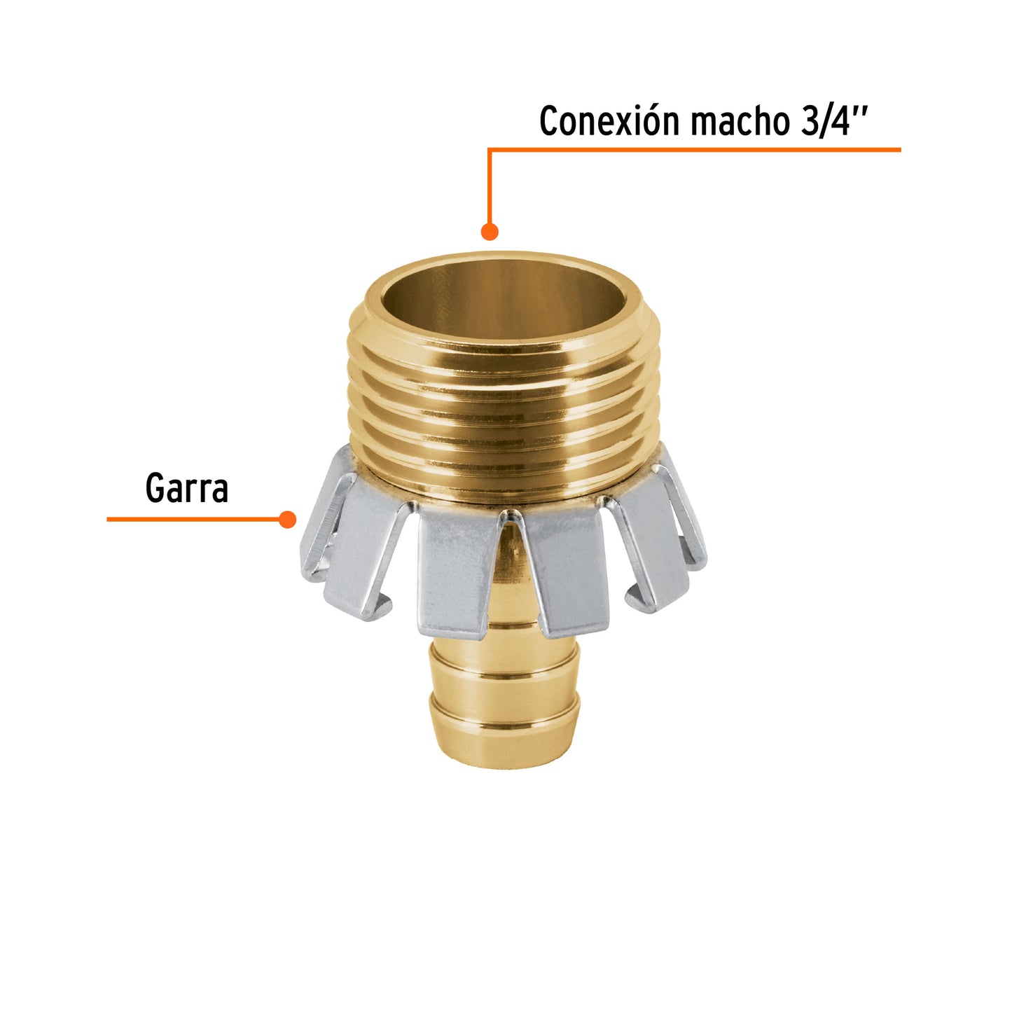 Conector macho tipo garra de aluminio para manguera de 1/2"