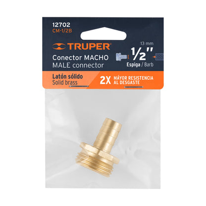 Conector 1/2pulg. macho de latón sólido para manguera