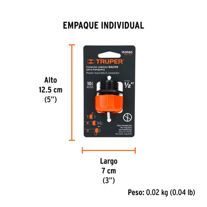 Conector 1/2" macho de ABS con tuerca de ajuste manual · vista 5