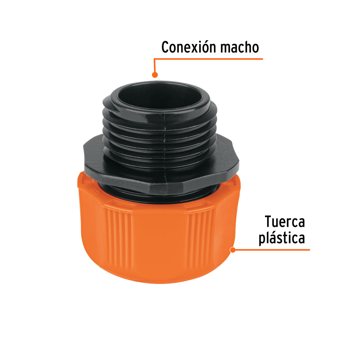 Conector 1/2" macho de ABS con tuerca de ajuste manual · vista 2