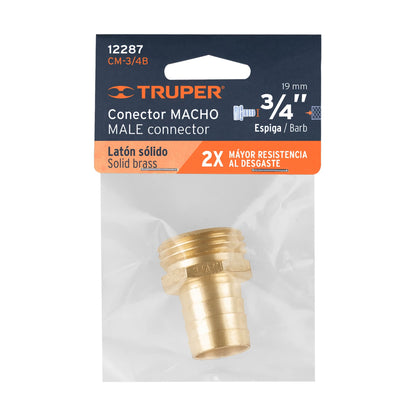 Conector 3/4pulg. macho de latón sólido para manguera