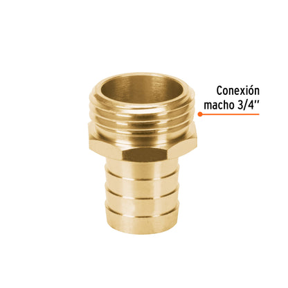 Conector 3/4pulg. macho de latón sólido para manguera