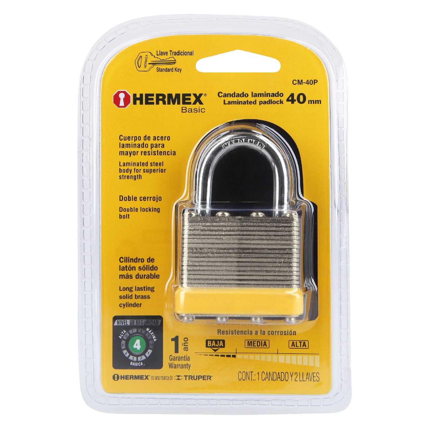 Candado laminado 40 mm gancho corto