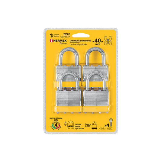 Juego de 4 candados cuerpo laminado 50 mm
