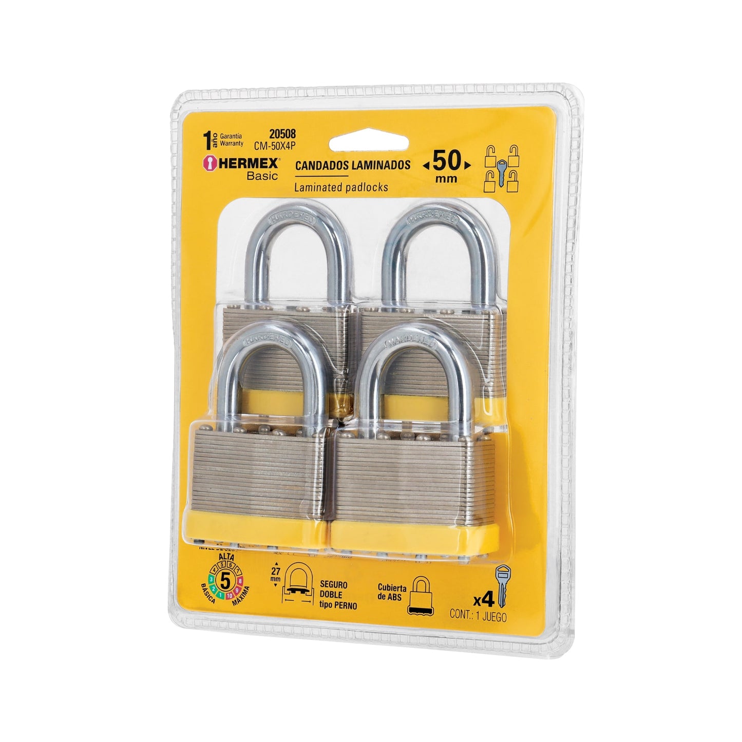 Juego de 4 candados cuerpo laminado 50 mm