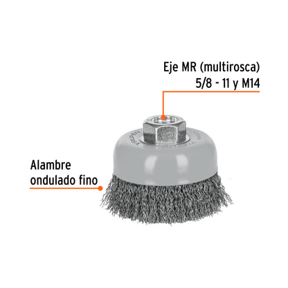 Cepillo de copa de alambre copa ondulado fino 3 pulg multirrosca