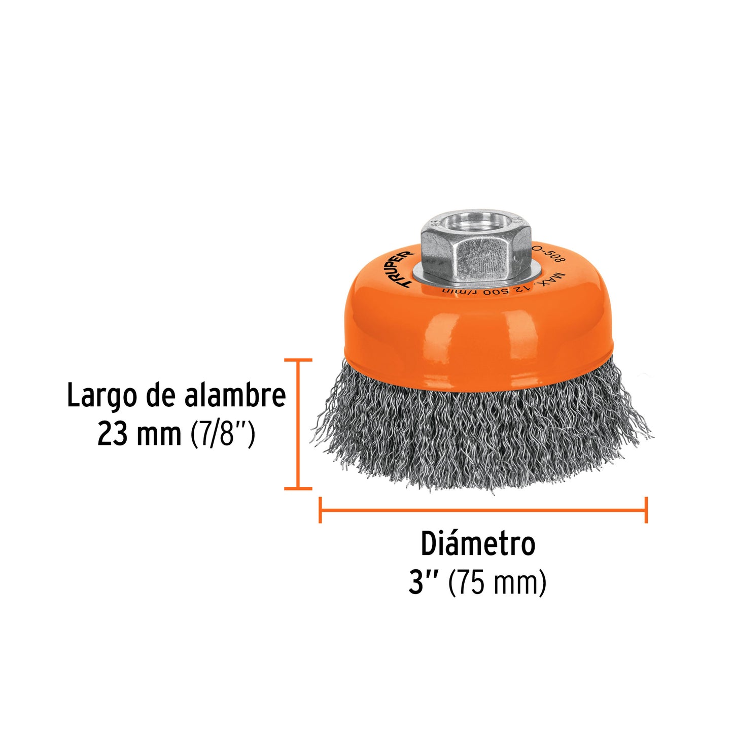 Cepillo de copa de alambre copa ondulado fino 3 pulg 5/8-11