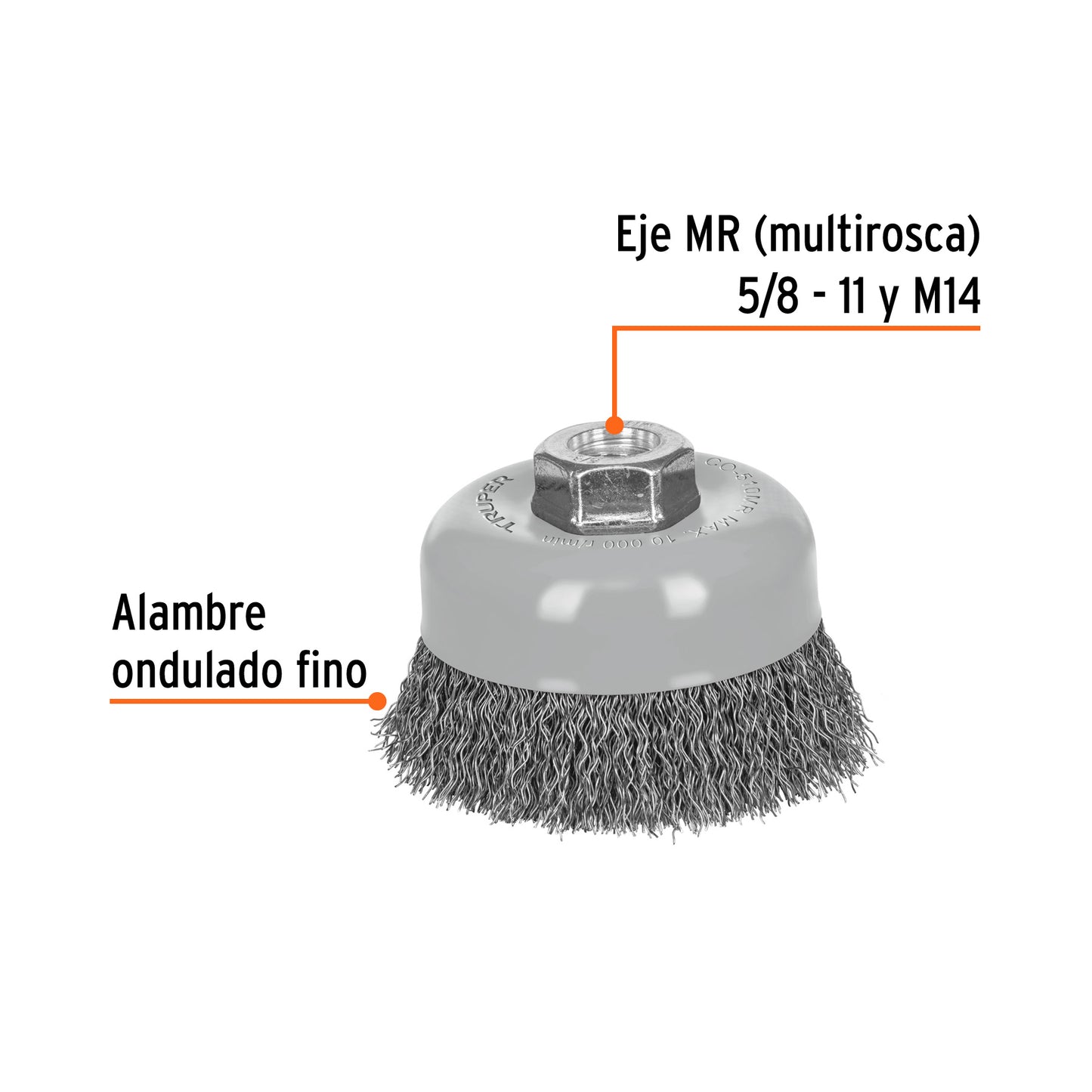 Cepillo de copa de alambre copa ondulado fino 4 pulg multirrosca