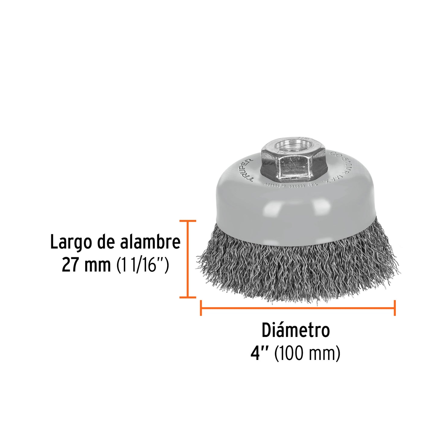 Cepillo de copa de alambre copa ondulado fino 4 pulg multirrosca