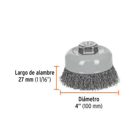 Cepillo de copa de alambre copa ondulado fino 4 pulg multirrosca