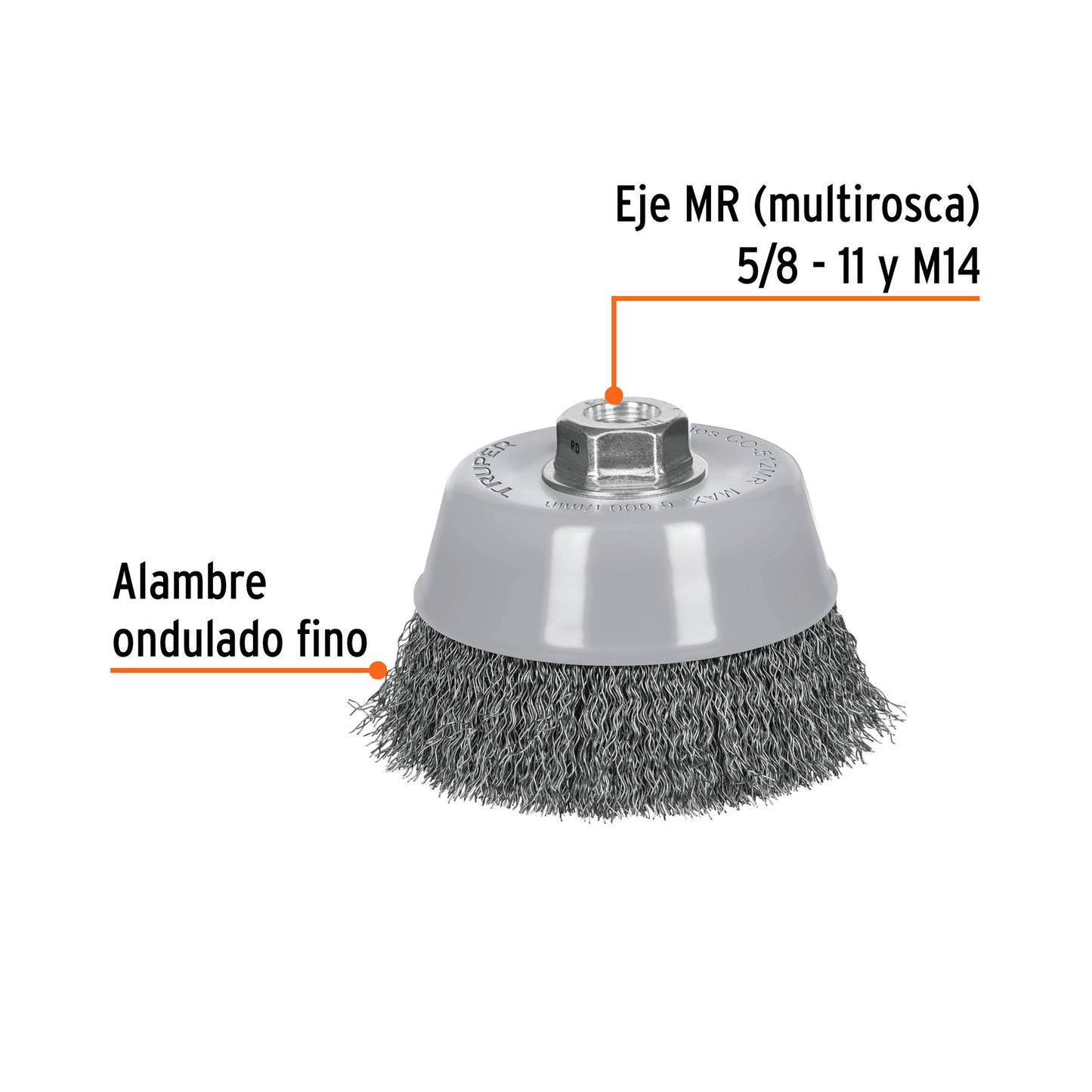 Cepillo de copa de alambre copa ondulado fino 5 pulg multirrosca