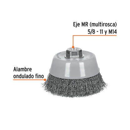 Cepillo de copa de alambre copa ondulado fino 5 pulg multirrosca