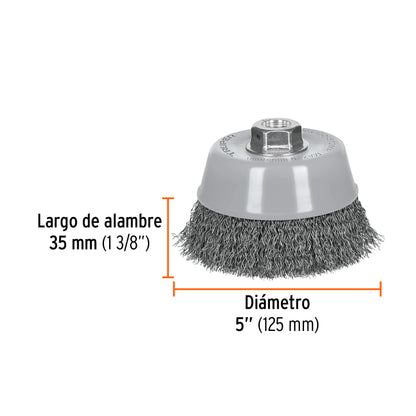 Cepillo de copa de alambre copa ondulado fino 5 pulg multirrosca