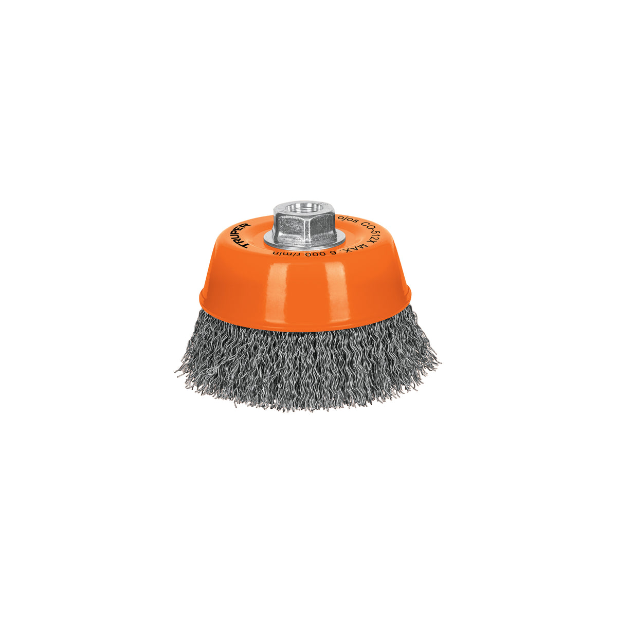 Carda copa 5" alambre ondulado grueso, eje 5/8"-11
