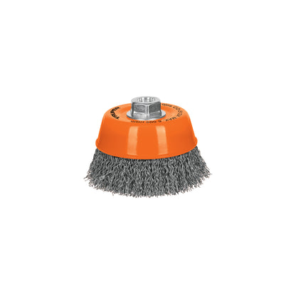 Carda copa 5" alambre ondulado grueso, eje 5/8"-11