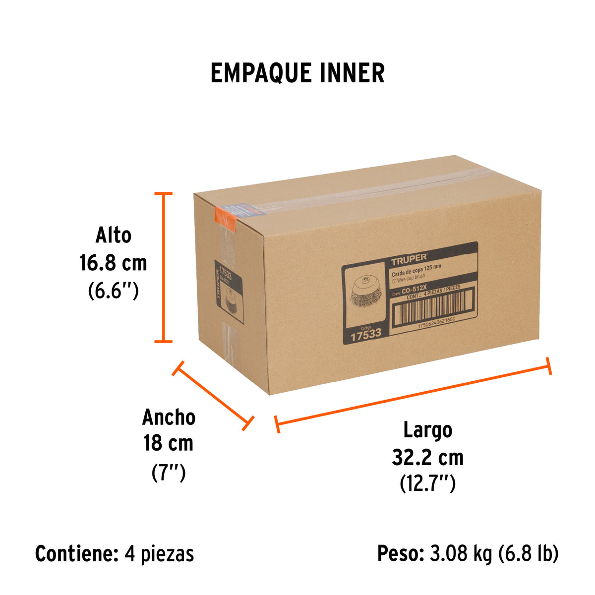 Carda copa 5" alambre ondulado grueso, eje 5/8"-11 · vista 6