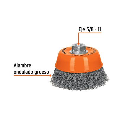 Carda copa 5" alambre ondulado grueso, eje 5/8"-11 · vista 2