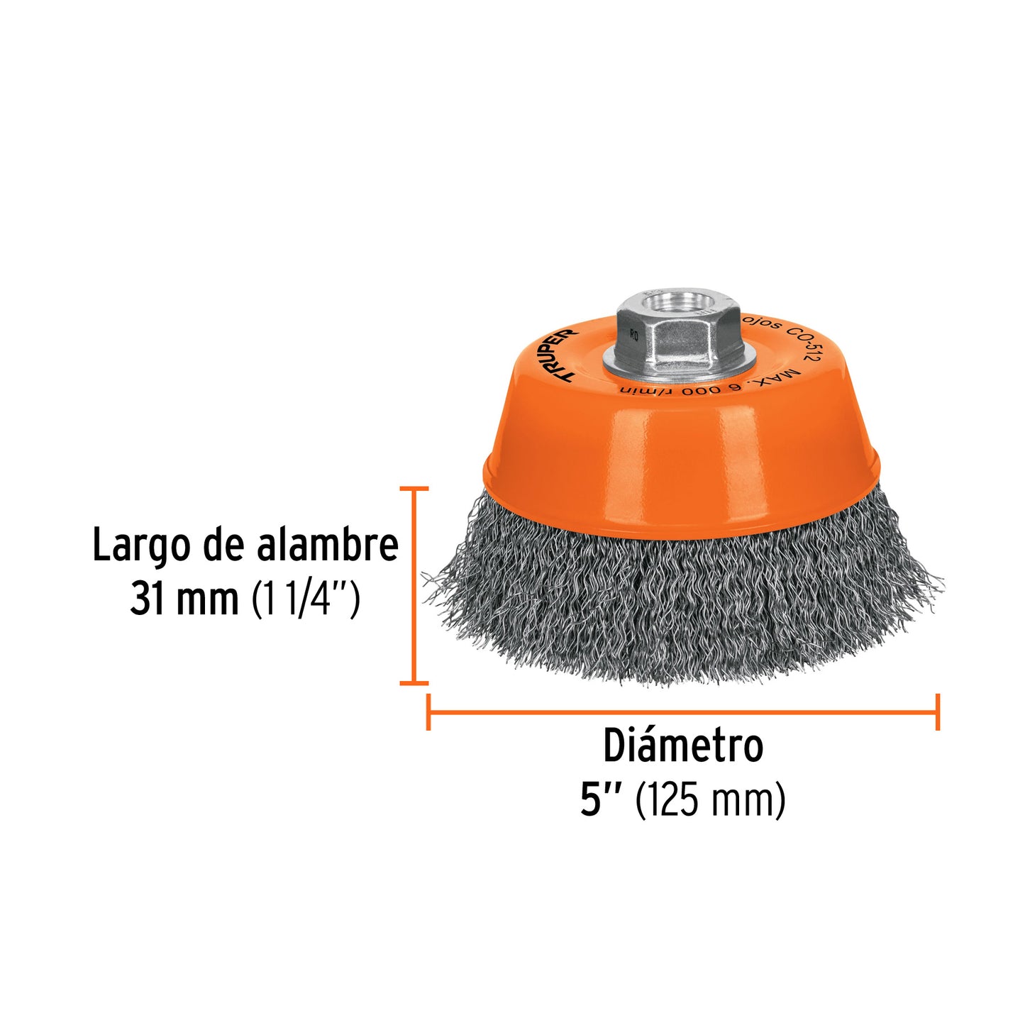 Cepillo de copa de alambre copa ondulado fino 5 pulg 5/8-11