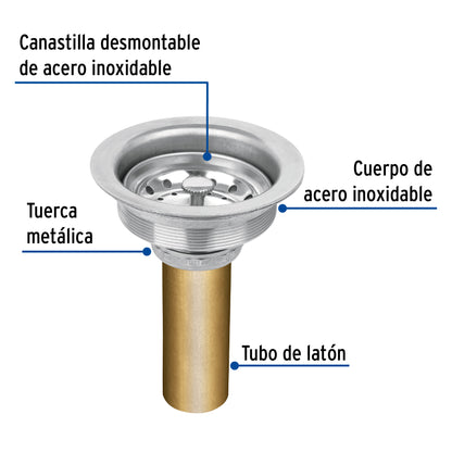 Contracanasta de 3 1/2" con tubo de latón y cuerpo de acero inoxidable