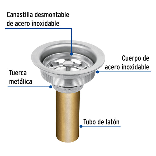 Contracanasta de 3 1/2" con tubo de latón y cuerpo de acero inoxidable