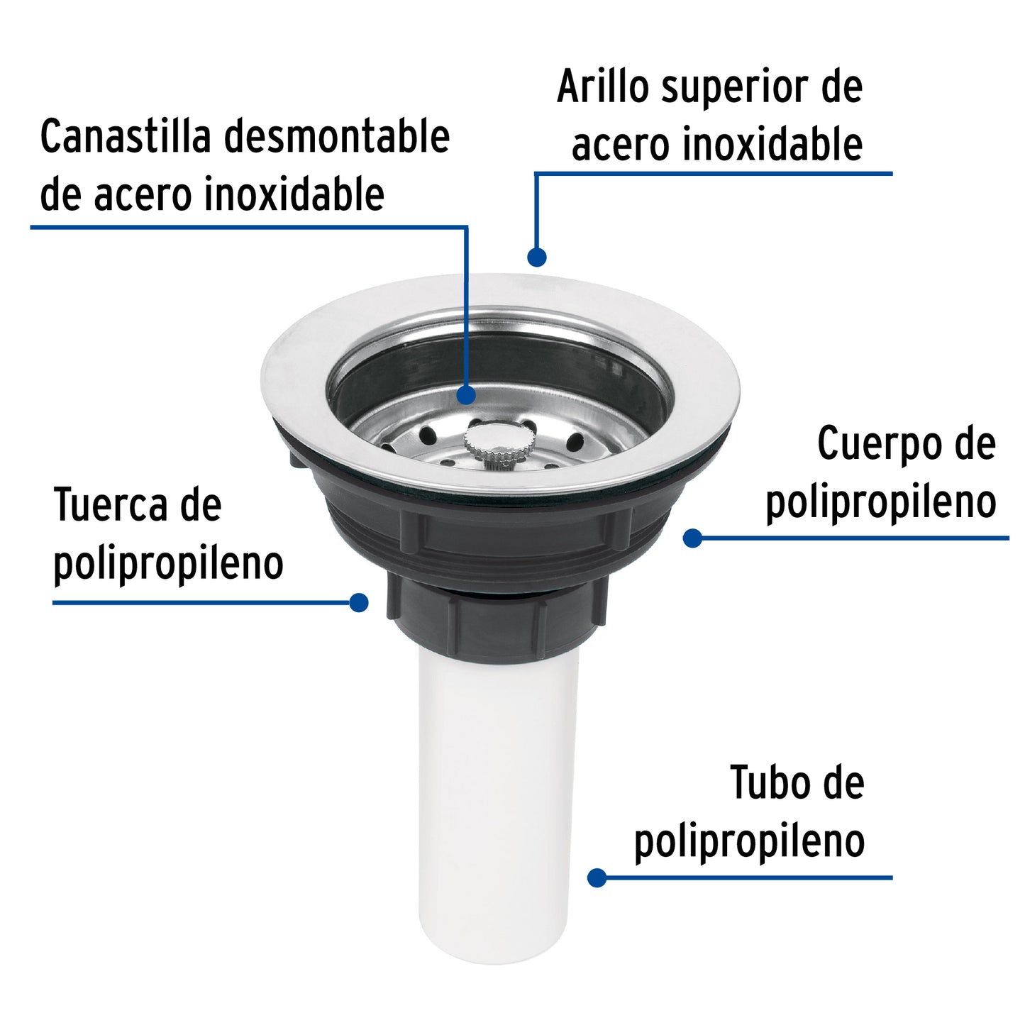 Contracanasta de 3 1/2" con tubo plástico y cuerpo de acero inoxidable