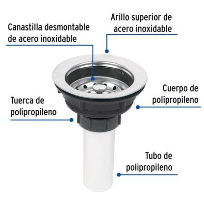 Contracanasta de 3 1/2" con tubo plástico y cuerpo de acero inoxidable