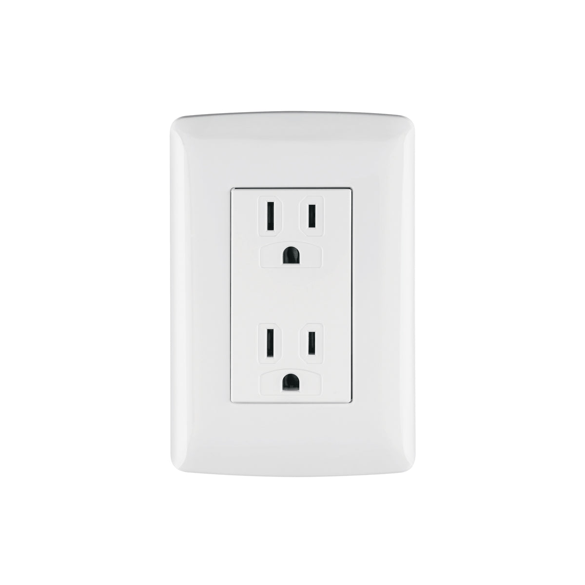 Contacto dúplex aterrizado de 127 V y 16 A con placa blanca
