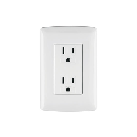 Contacto dúplex aterrizado de 127 V y 16 A con placa blanca
