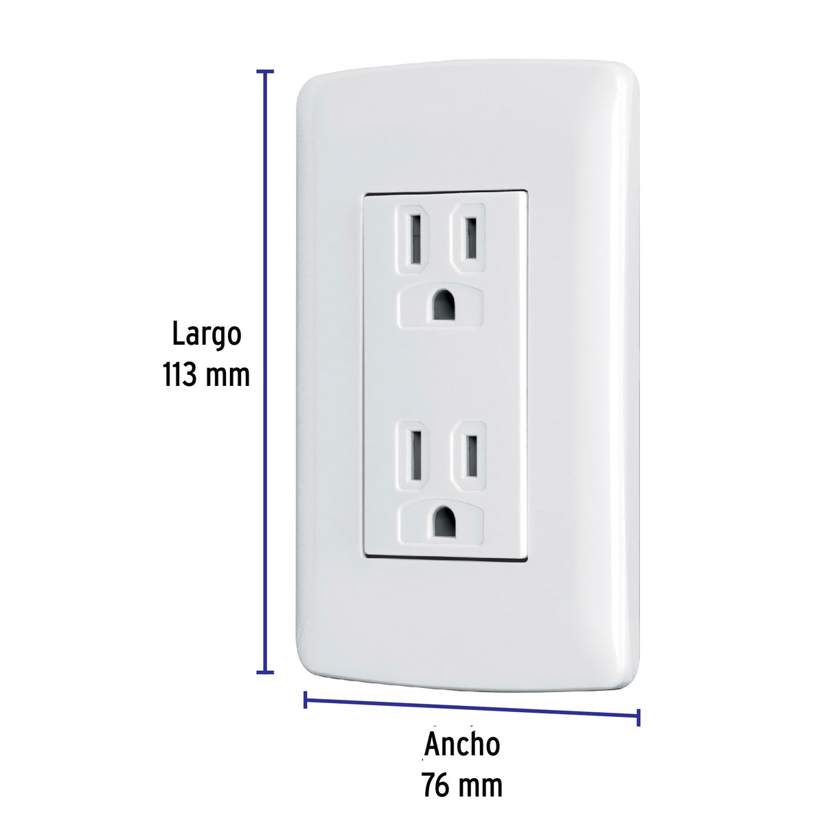 Contacto dúplex aterrizado de 127 V y 16 A con placa blanca