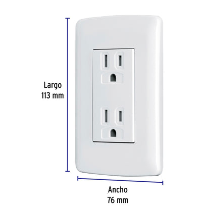 Contacto dúplex aterrizado de 127 V y 16 A con placa blanca