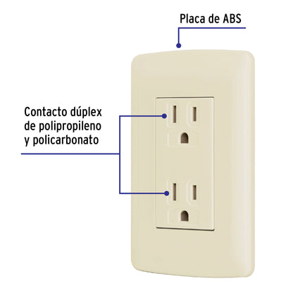 Contacto dúplex aterrizado de 127 V y 16 A con placa marfil